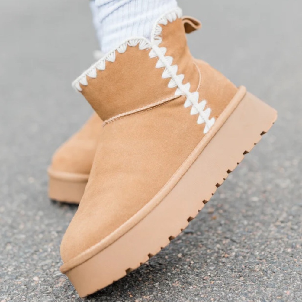 Cassie Chestnut Embroidered Mini Boots